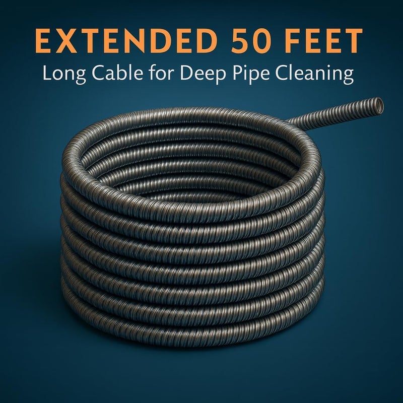 musbus 50 FT Drain Snake Hair Drain Clog Remover, Toilet Clogged Cleaner Tools, Unclog Shower Sink Tool, Gunk Removal Auger Declogger for Bathtub, Bathroom Plumbers Unclogger, Bath Tub Plumbing Snakes - Image 3